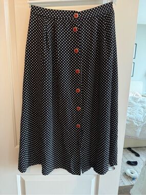 Vintage Donna M black & white polka dot midi skirt